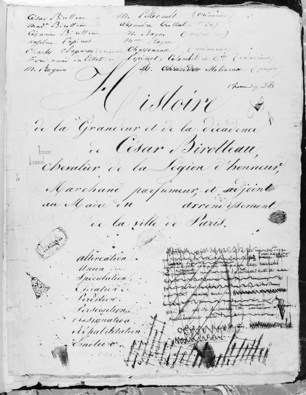 1839年“塞萨尔比罗塔的伟大和颓废历史”的标题页 作者 诺扎·巴尔扎克