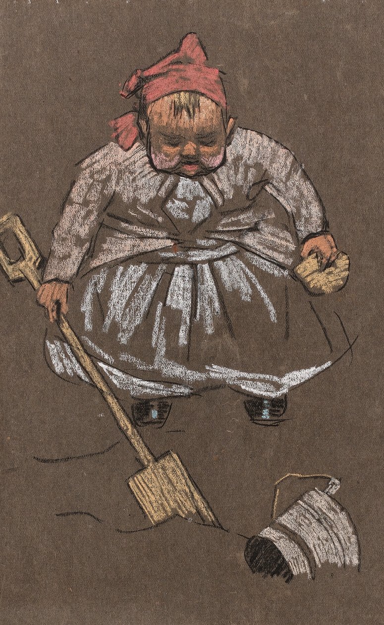 Evangeline，艺术家的女儿，在海滩上，c.1900（彩色粉笔在纸上） 作者 霍拉斯·曼恩·利文斯