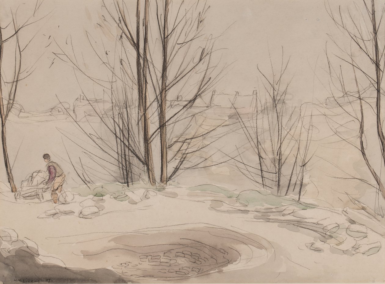 Carshalton采石场，1907年（粉笔和纸上的卫生纸） 作者 霍拉斯·曼恩·利文斯