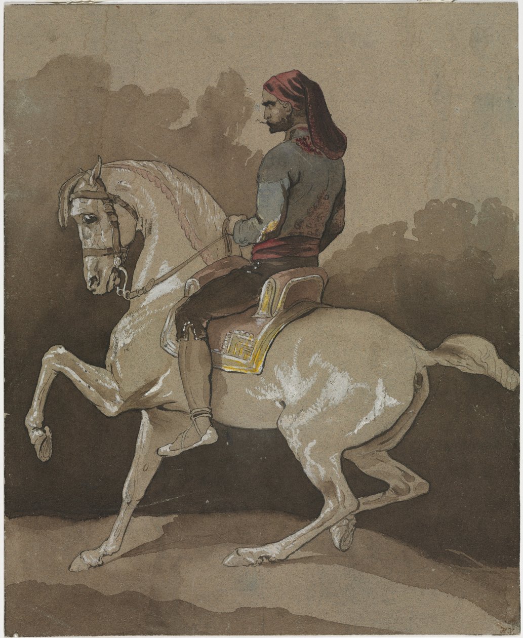 马背上的阿拉伯人，约 1800 年（钢笔、墨水、水彩和水粉画） 作者 霍勒斯·韦尔内