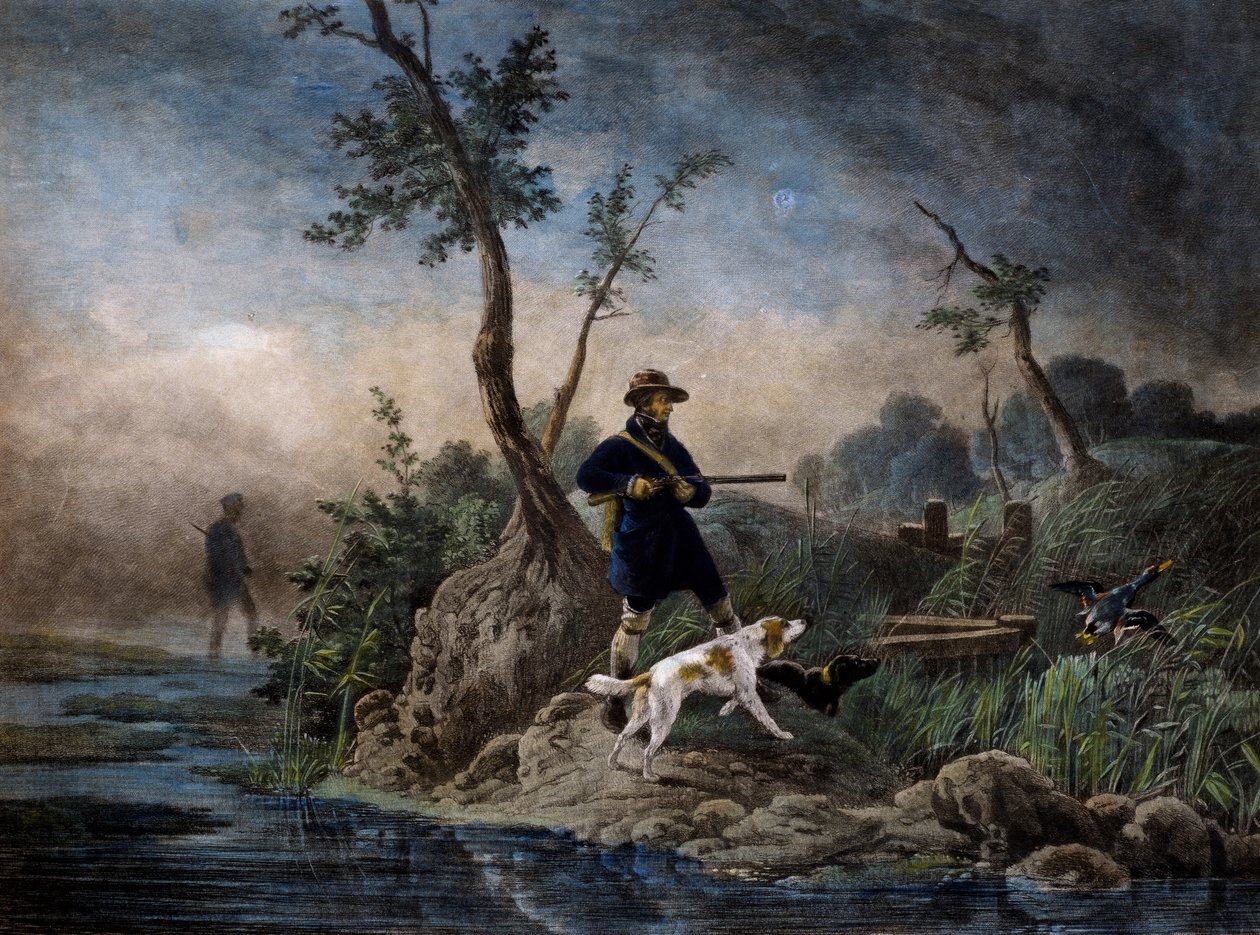 在沼泽中狩猎鸭子，根据霍勒斯·韦尔内 (Horace Vernet)（1789-1863）的画作雕刻而成 作者 埃米尔·让·霍勒斯·韦尔内