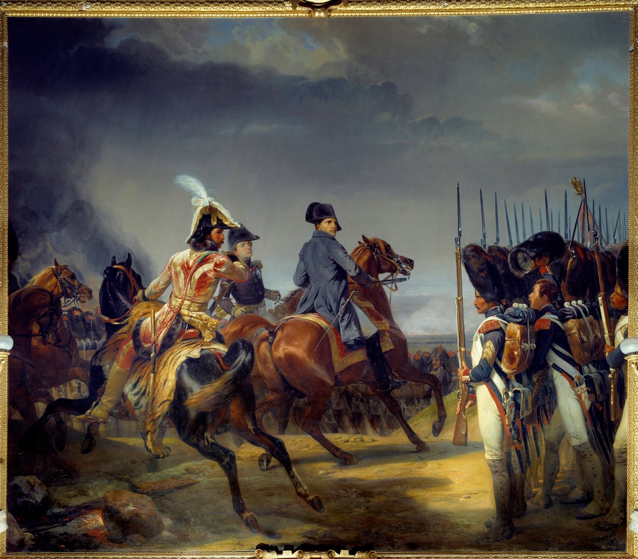 1806 年 10 月 14 日，拿破仑一世 (1769-1821)，约阿希姆·穆拉特 (Joachim Murat) 和路易斯·亚历山大 (Louis-Alexandre) Berthier 通过守卫审查埃米尔·迪特·霍勒斯·韦尔内 (Emile dit Horace Vernet) (1789-1863) 1836 Dim 4 的战役 65x5,43 m 作者 埃米尔·让·霍勒斯·韦尔内
