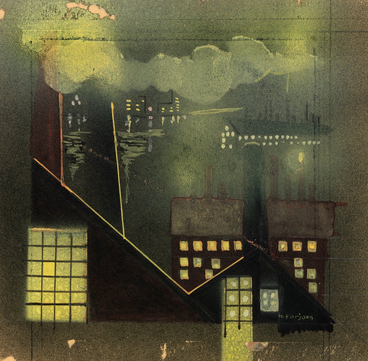 工业在夜间，约1940年。 作者 Horatio C. Forjohn