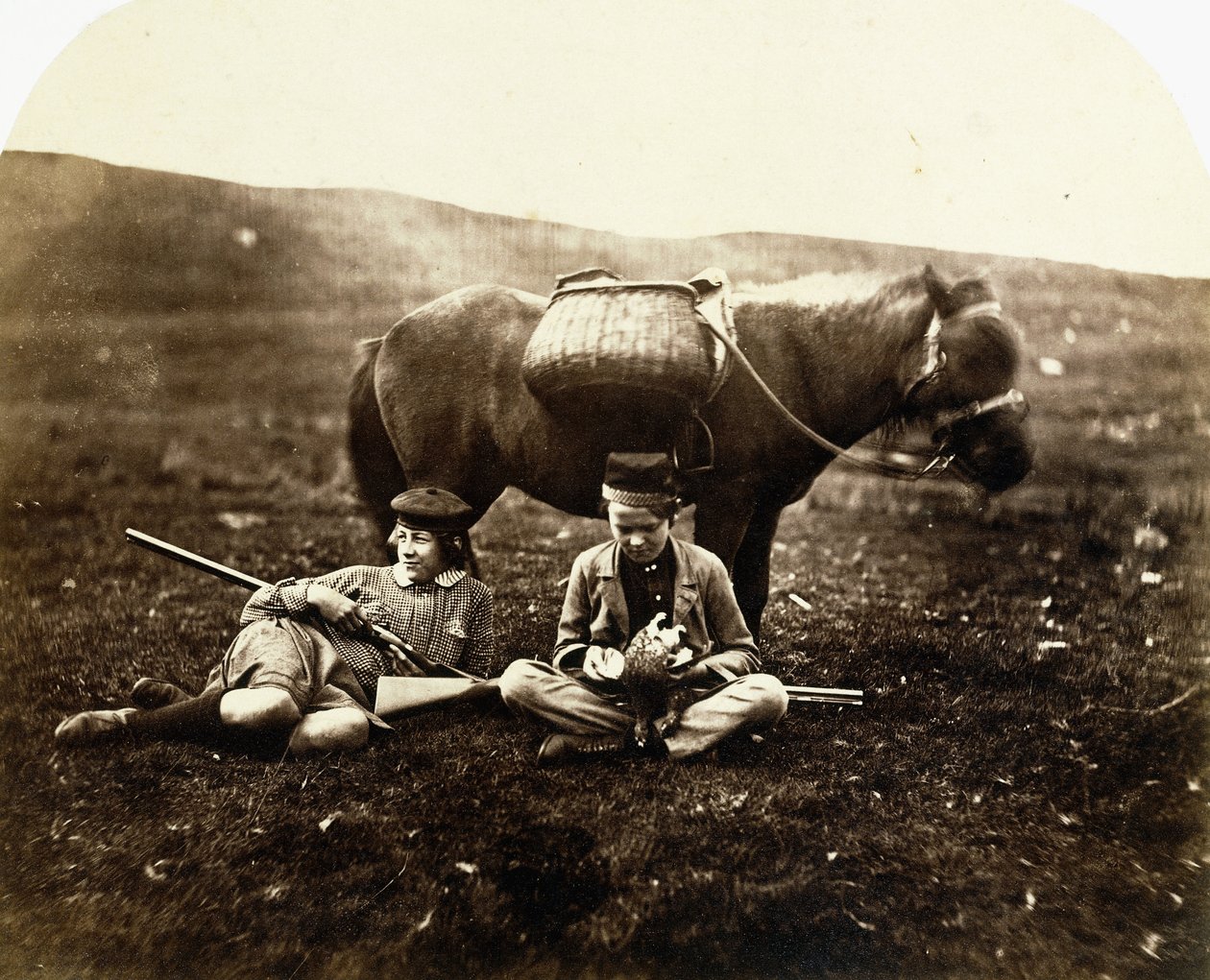 查理（Charlie）和皮尔·罗斯（Peel Ross）与狩猎后的骑马，约1856年至1859年 作者 霍拉索·罗斯（Horatio Ross）