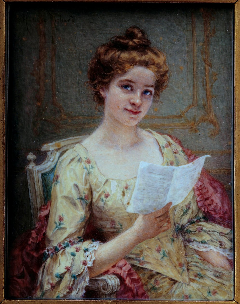 曼侬的信》 霍尔滕斯-理查德（Hortense Richard，1860-1939 年之后）象牙缩微画 19 世纪 Sun.0.13x0.1 米 作者 霍滕斯·理查德