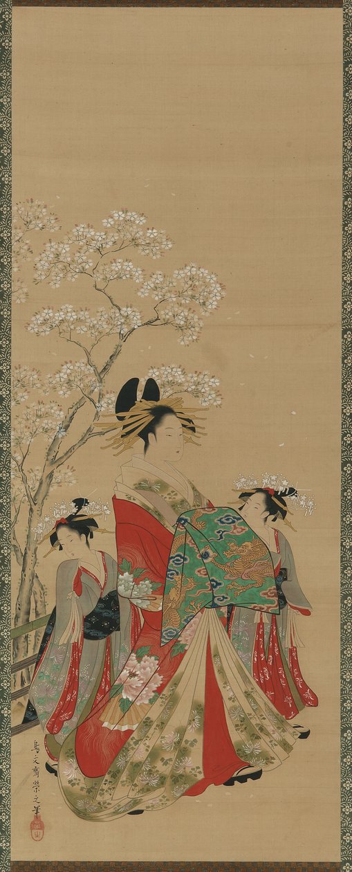 四季美景 - 春天，江户时代，18世纪末至19世纪初（丝绸上的墨水，颜色和金色） 作者 细田英史