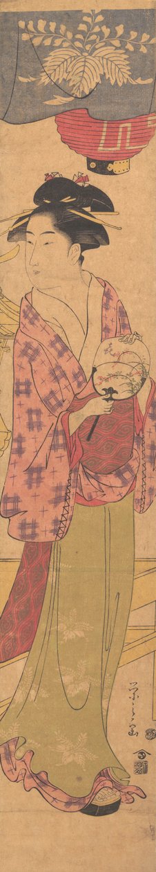 一个拿着扇子的女孩，约1780年。 作者 细田英史