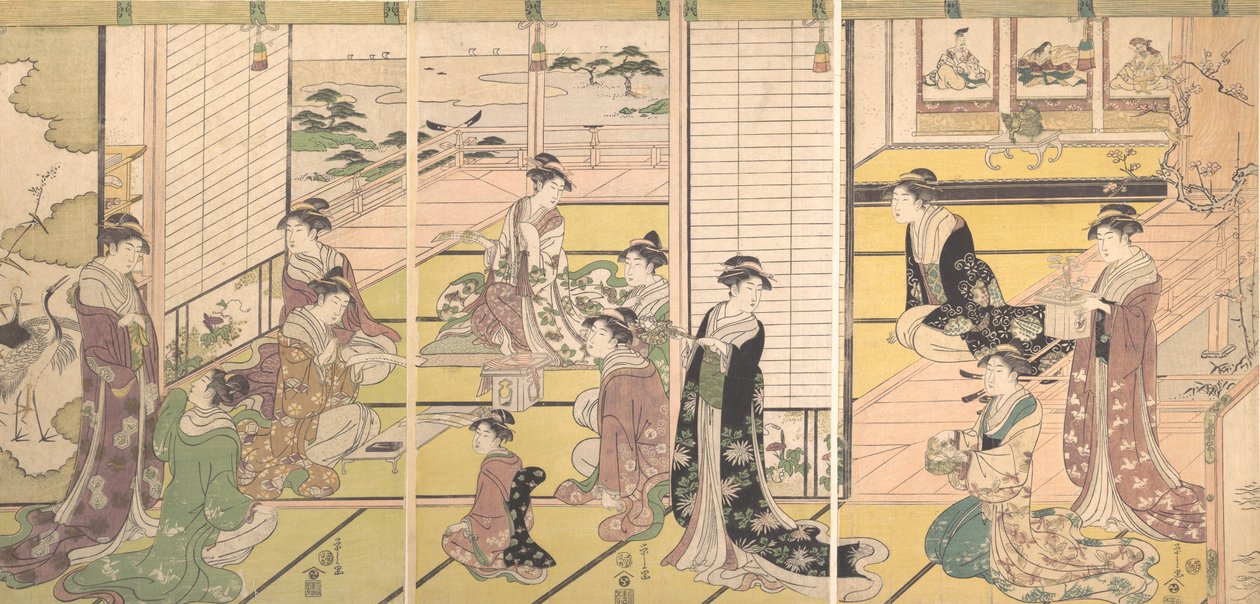 向诗歌的三神致敬：妇女作诗，约1792年。 作者 细田英史