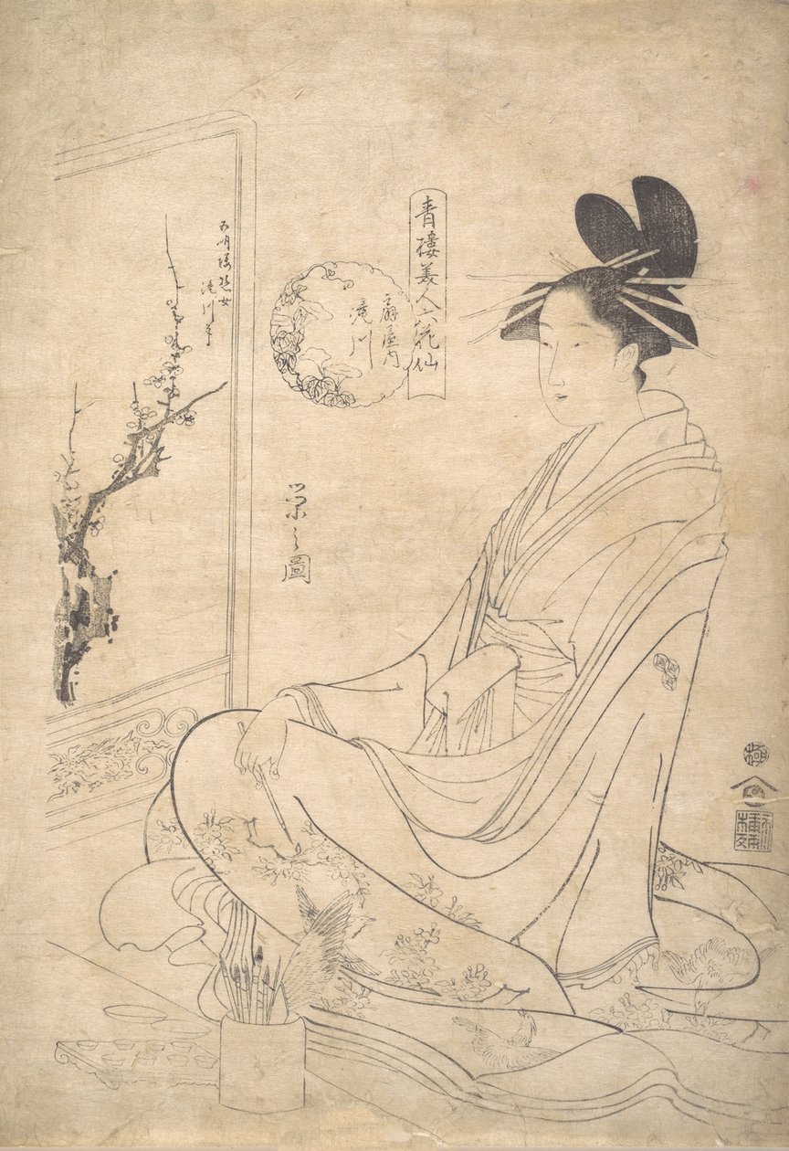 年轻女子在画屏风。 作者 细田英史