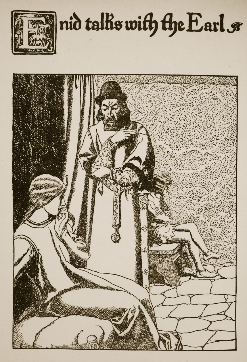 Enid与伯爵谈话，插图来自“圣杯的故事和亚瑟的传递”，c.1910 作者 霍华德·派尔