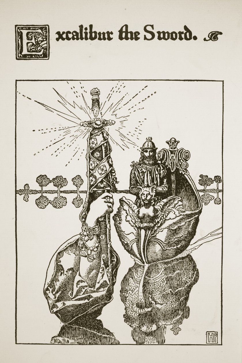 Excalibur the Sword，插图来自&39;亚瑟王及其骑士的故事&39;，1903年 作者 霍华德·派尔