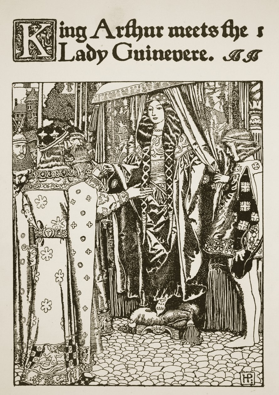 1903年，亚瑟王与“亚瑟王的故事及其骑士”中的插图会见了吉内维尔夫人 作者 霍华德·派尔