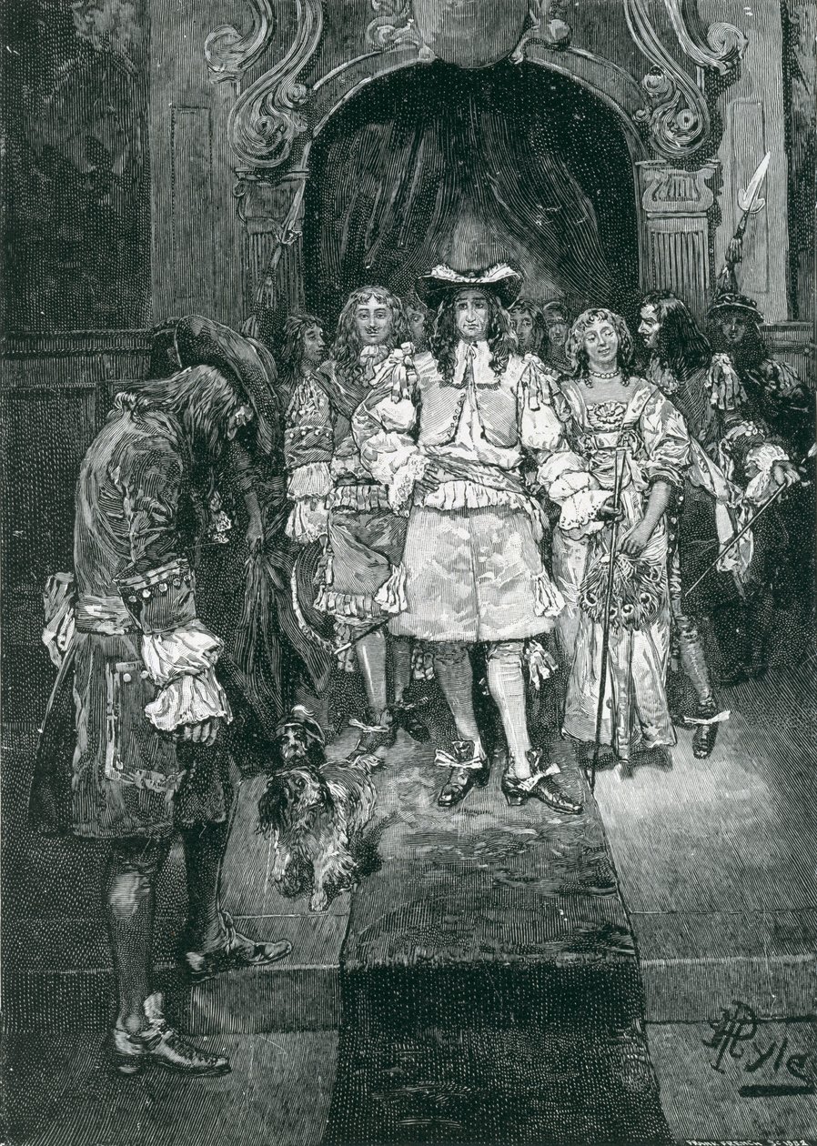 白厅的贵格会和国王，弗兰克法语（1850-1933）的插图，来自英国和宾夕法尼亚州的“早期贵格会”，霍华德派尔，酒吧。在哈珀杂志，1882年 作者 霍华德·派尔