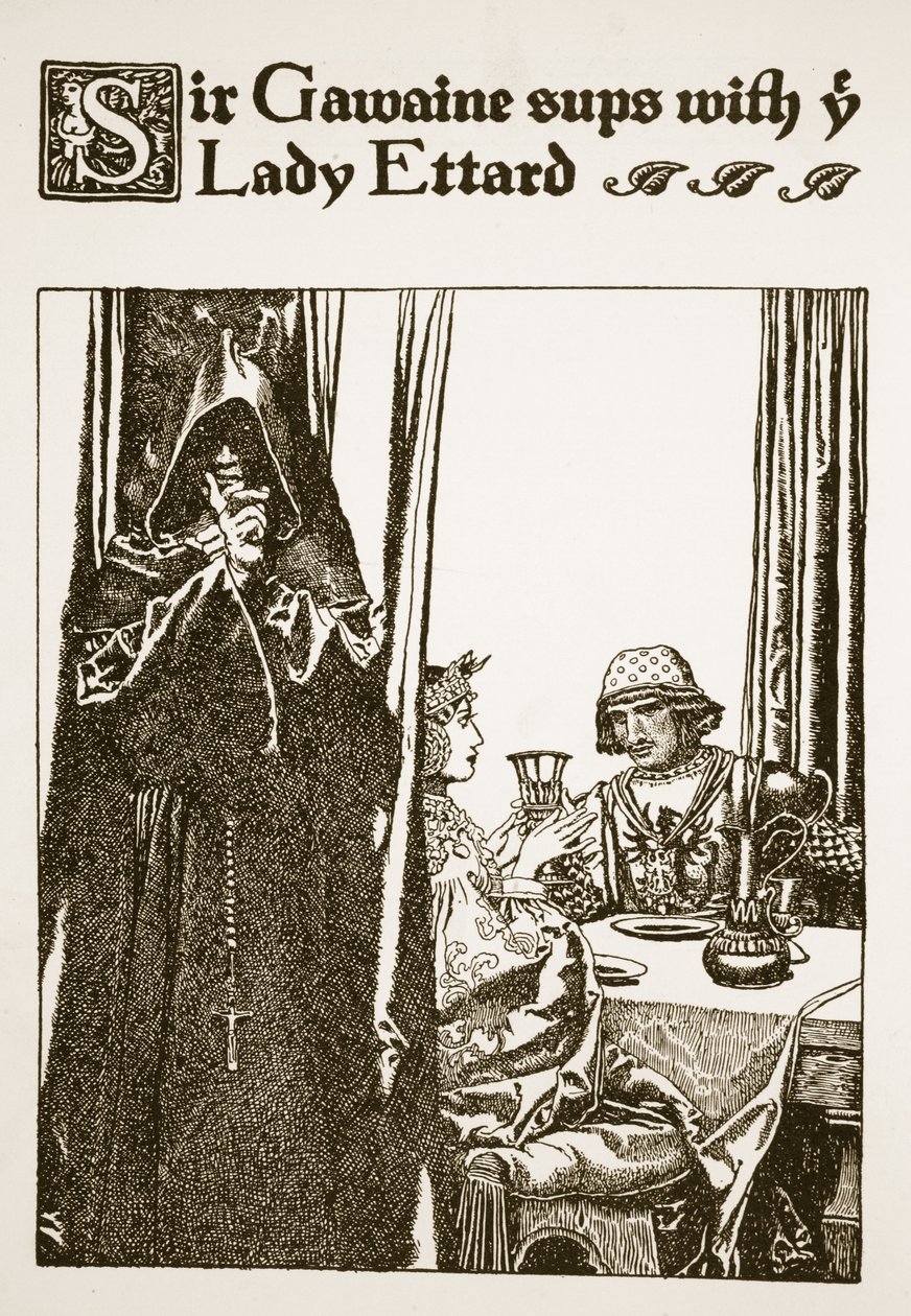 Gawaine爵士和你的女士艾塔德（Ettard）擦肩而过，这是1903年“亚瑟王及其骑士的故事”中的插图 作者 霍华德·派尔