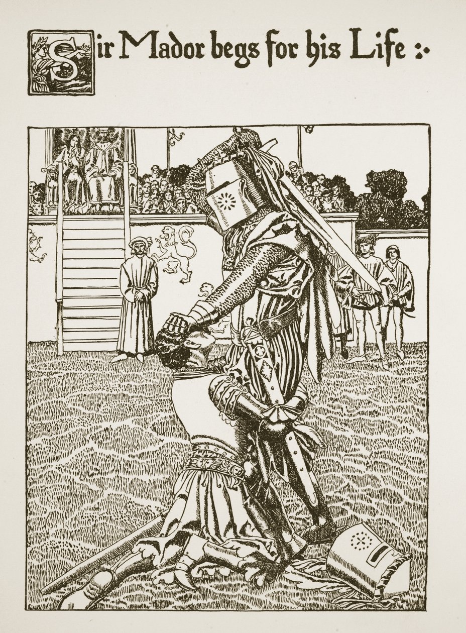 马多尔爵士乞求他的生命，例如“圣杯的故事和亚瑟的过世”，c.1910 作者 霍华德·派尔