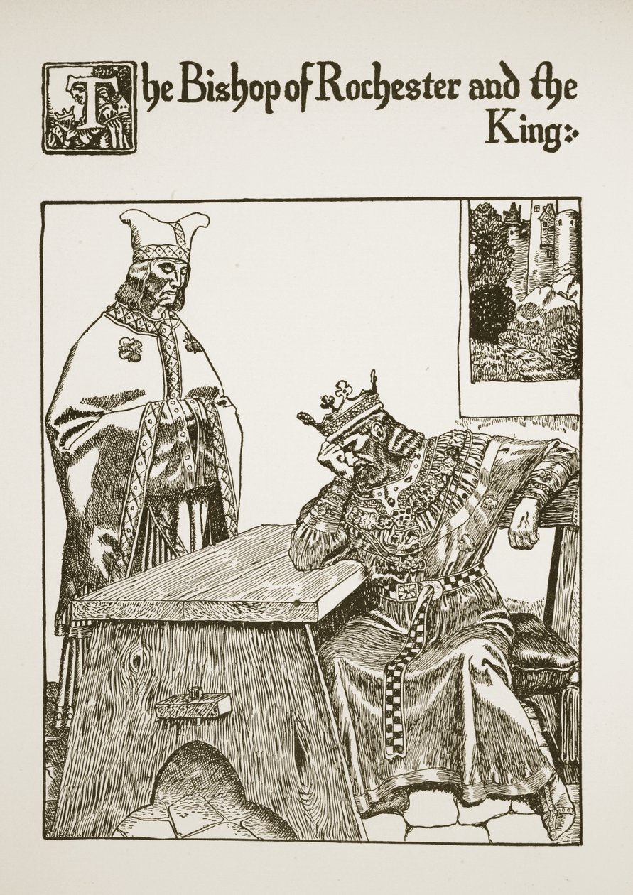 罗切斯特主教和国王，插图来自“圣杯的故事和亚瑟的传递”，c.1910 作者 霍华德·派尔