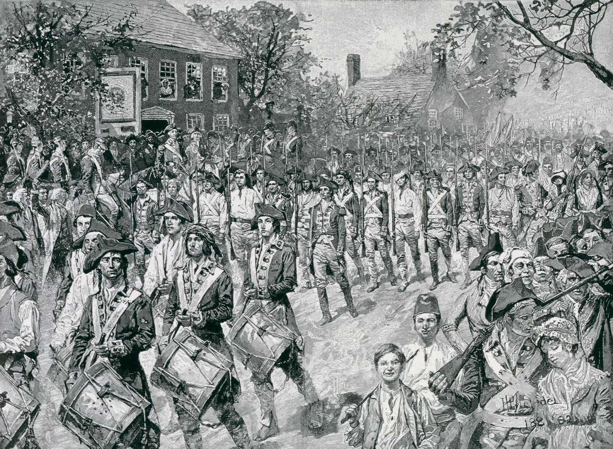 1783年11月25日，纽约大陆军队在纽约老Bowery上行走，来自Eugene Lawrence，酒吧的&39;The Evacuation，1783&39;。在1883年11月24日的哈珀周刊上 作者 霍华德·派尔