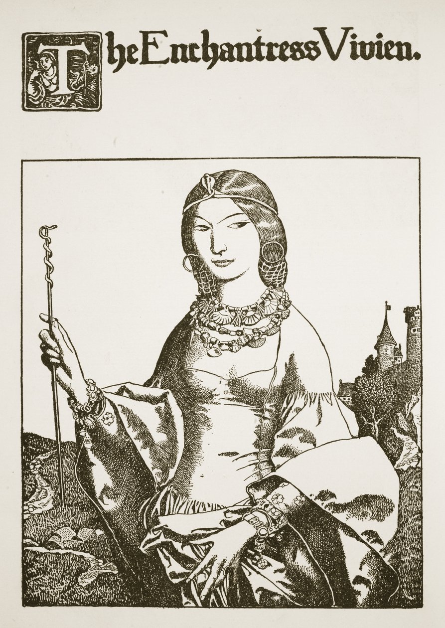 Enchantress Vivien，来自“亚瑟王及其骑士的故事”的插图，1903年 作者 霍华德·派尔