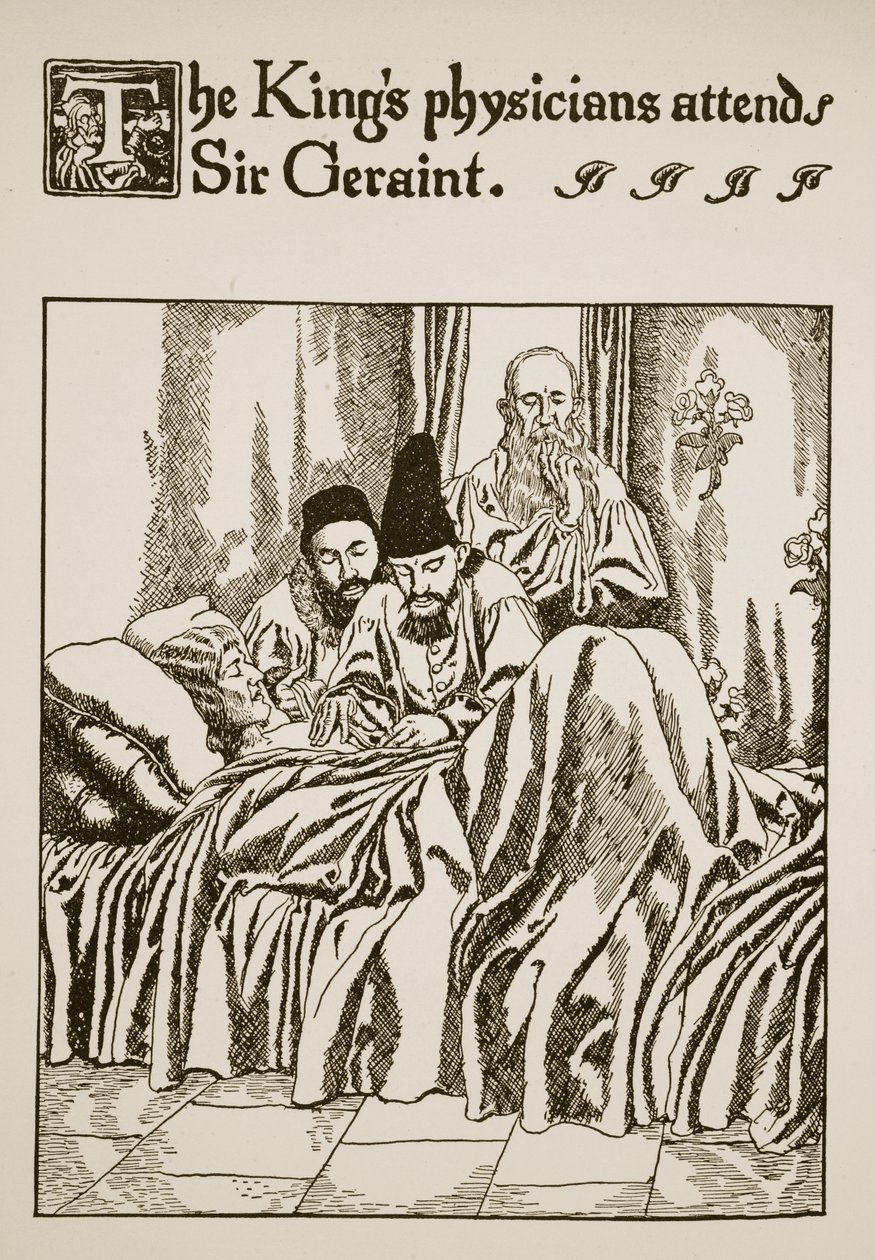 国王的医生参加Geraint爵士，插图来自“圣杯的故事和亚瑟的传递”，c.1910 作者 霍华德·派尔