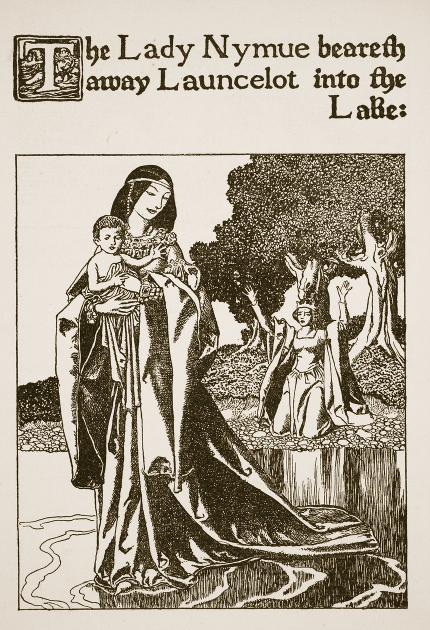 Lady Nymue将Launcelot带入湖中，插图来自&39;圆桌冠军的故事&39; 作者 霍华德·派尔