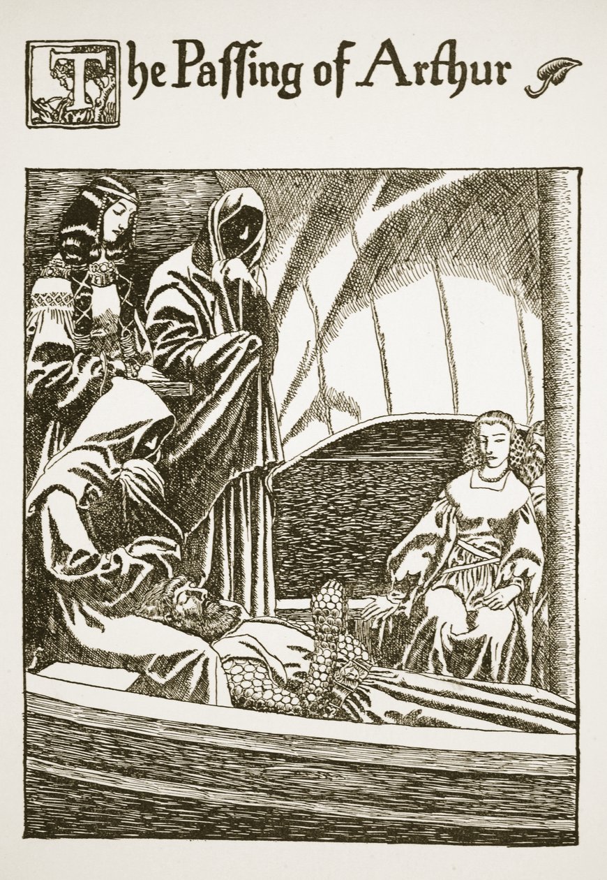 亚瑟的传递，来自“圣杯的故事和亚瑟的传递”的插图，c.1910 作者 霍华德·派尔