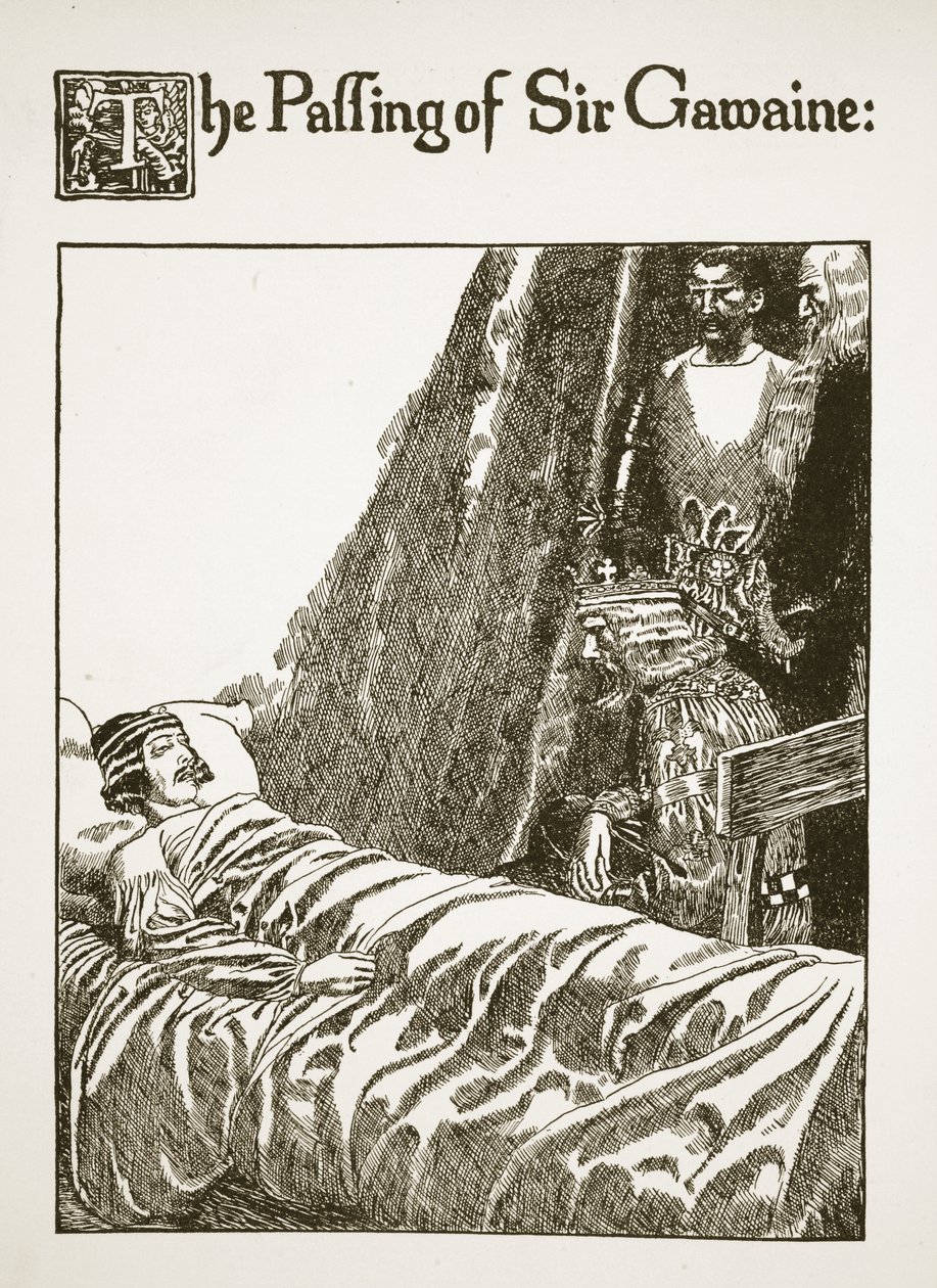 Gawaine爵士的传递，来自“圣杯的故事和亚瑟的传递”的插图，c.1910 作者 霍华德·派尔
