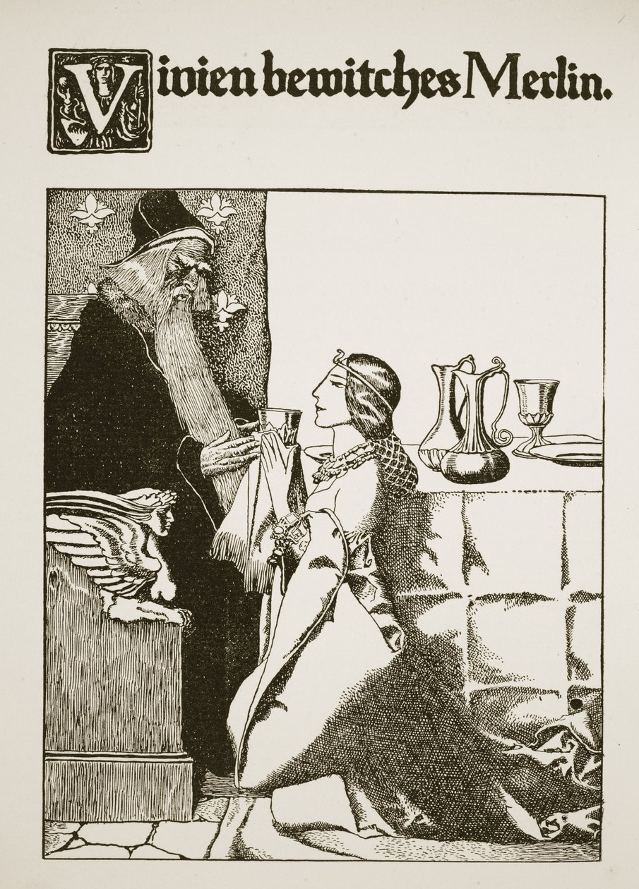 费雯丽迷上了梅林，1903年的“亚瑟王及其骑士的故事”中的插图 作者 霍华德·派尔