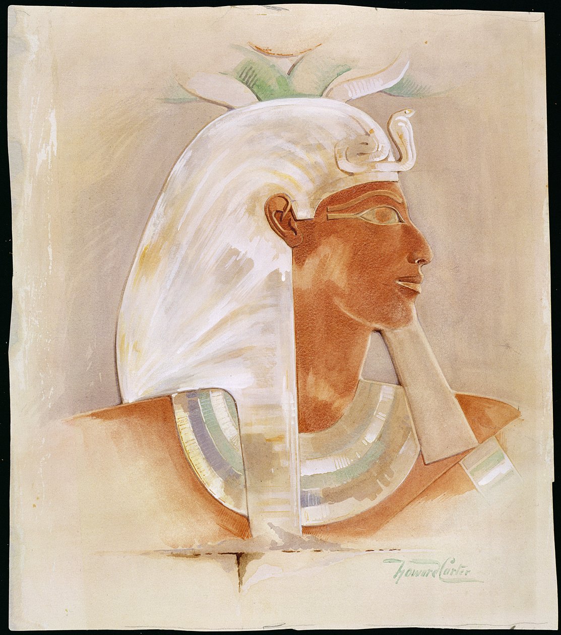 女王Makare Hatshepsut（公元前1503-1482）（纸上wc）的负责人 作者 霍华德·卡特