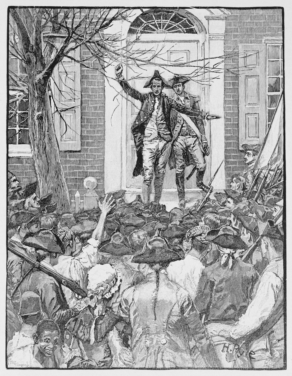 亚历山大·汉密尔顿（Alexander Hamilton）致电“暴徒”，来自约翰·麦克马伦（John McMullen）的“国王学院”（King&39;s College在哈珀杂志，1884年 作者 霍华德·派尔