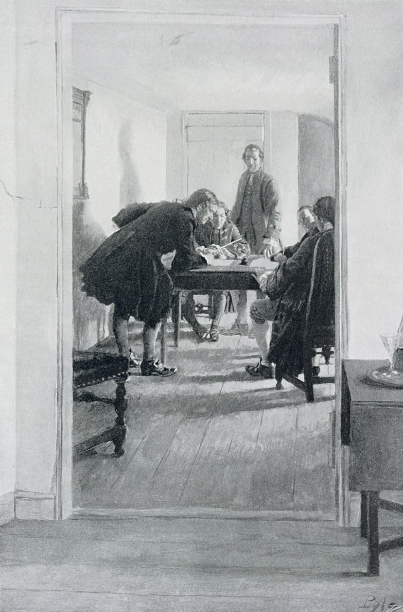 在Old Raleigh Tavern，来自Woodrow Wilson，酒吧的“弗吉尼亚州的家”。在哈珀杂志，1896年 作者 霍华德·派尔