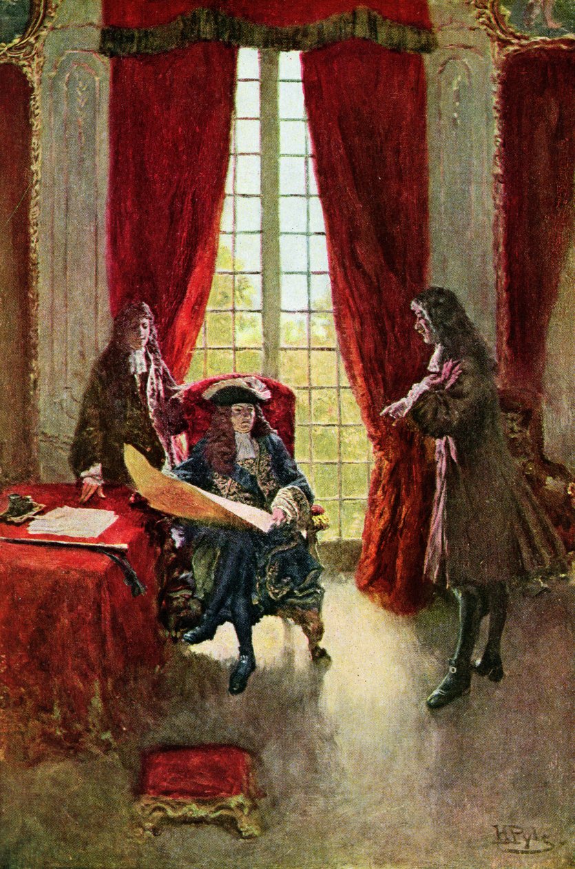 La Salle请求探索密西西比河的国王，来自Henry Loomis Nelson酒吧的“The Great La Salle”插图。在哈珀杂志，1905年 作者 霍华德·派尔