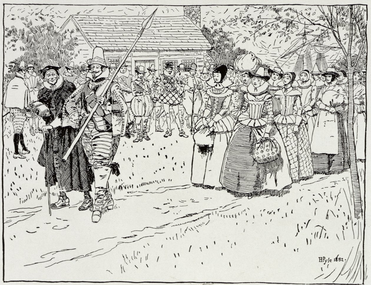 1621年詹姆斯敦年轻女性的到来，来自哈珀杂志，1883年 作者 霍华德·派尔