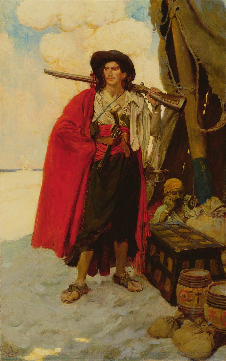 海盗是个风景如画的家伙，选自霍华德-派尔的《宝藏镇的命运》，发表于《哈珀月刊》，1905 年 12 月（布面油画） 作者 霍华德·派尔
