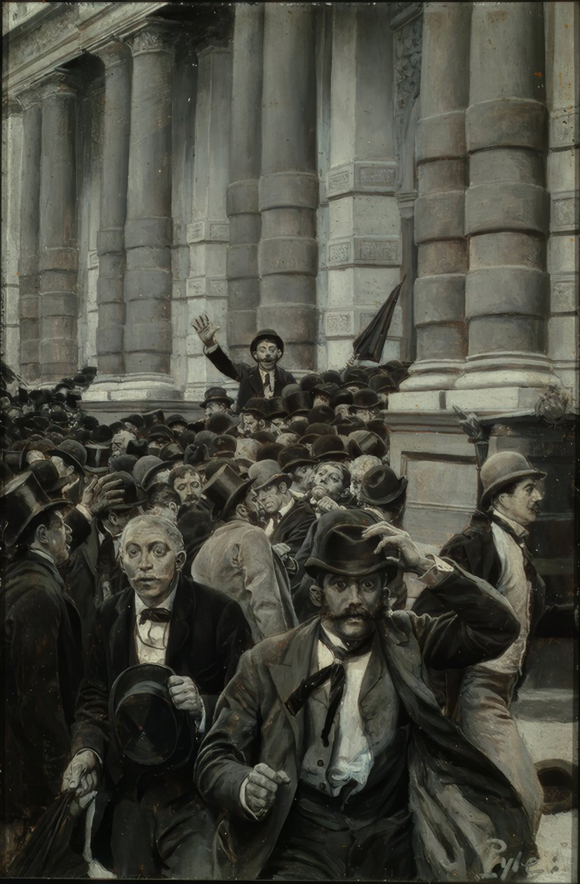 1873 年 9 月 18 日纽约证券交易所的繁忙景象 作者 霍华德·派尔