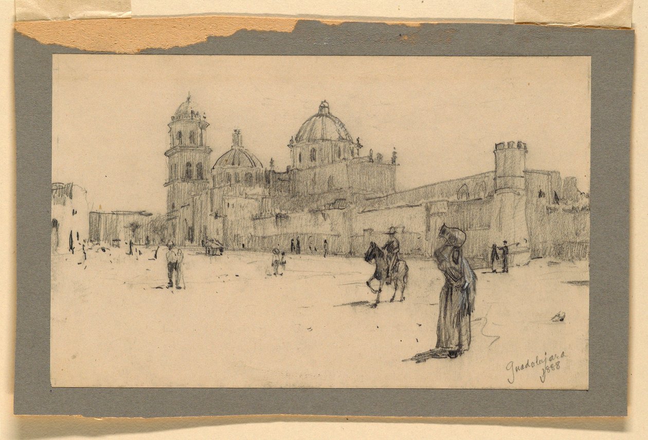 绘画，瓜达拉哈拉（墨西哥）的一座教堂，1888 年 作者 霍华德·拉塞尔·巴特勒