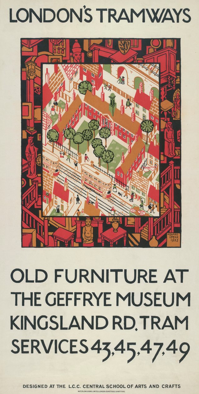 盖弗利博物馆的旧家具》，伦敦郡议会LCC电车公司的海报，1924年 作者 霍华德·斯皮尔