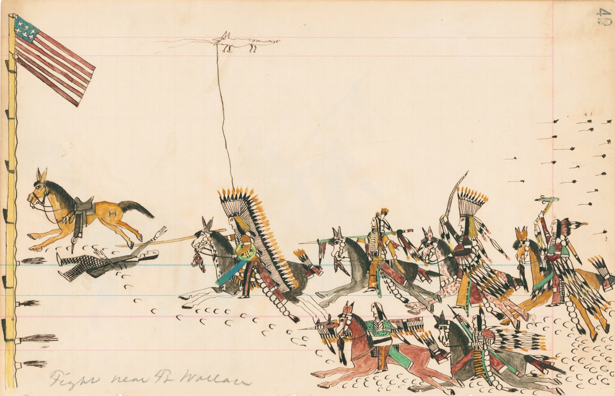 在英尺附近战斗。华莱士，1874-75（笔，墨水和wc在分类帐纸上） 作者 Wolf叫的狼