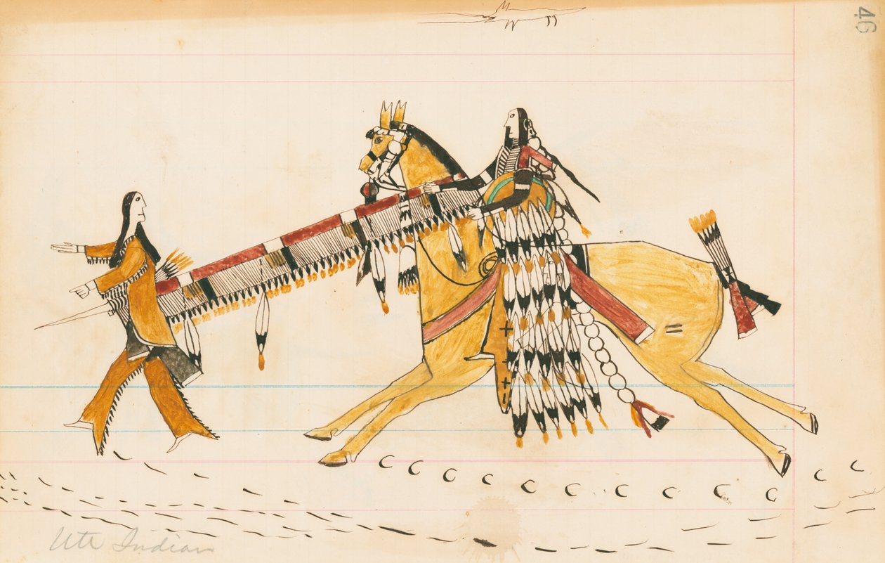 Ute Indian，1874-75（笔，墨水和wc在分类帐纸上） 作者 Wolf叫的狼