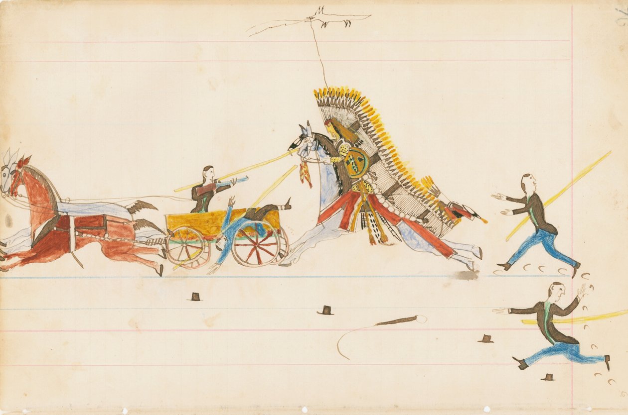 嚎叫的狼战士，1874-75（笔，墨水和wc在分类帐纸上） 作者 Wolf叫的狼