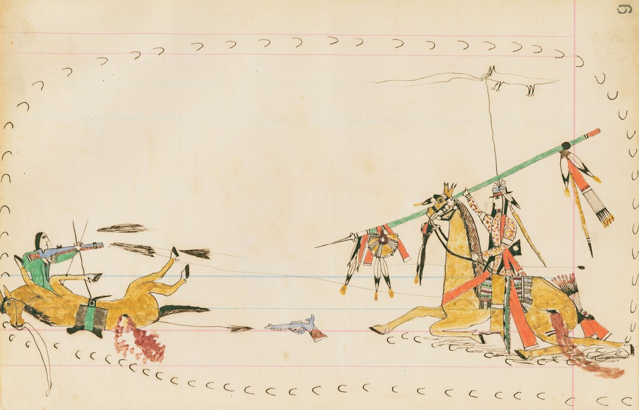 咆哮狼和另一个战士，1874-75（笔，墨水和wc在分类帐纸上） 作者 Wolf叫的狼