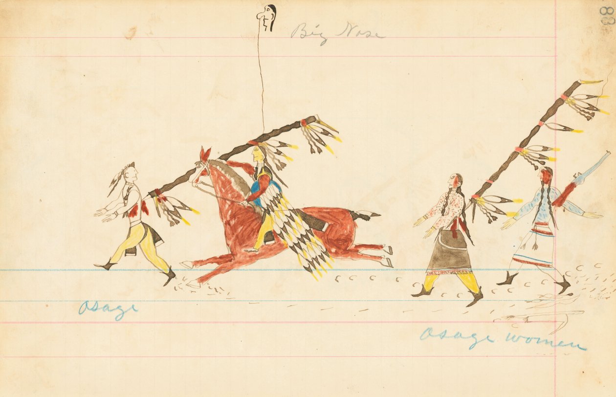 Osage，Big Nose，Osage Women，1874-75（笔，墨水和厕所分类帐纸） 作者 Wolf叫的狼
