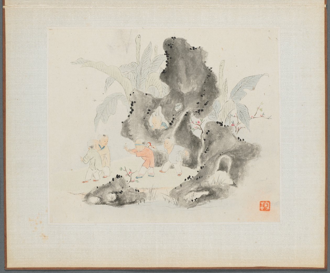 山水画专辑，描绘老诗集：1700年代，儿童在洛基格罗夫玩耍。 作者 华岩