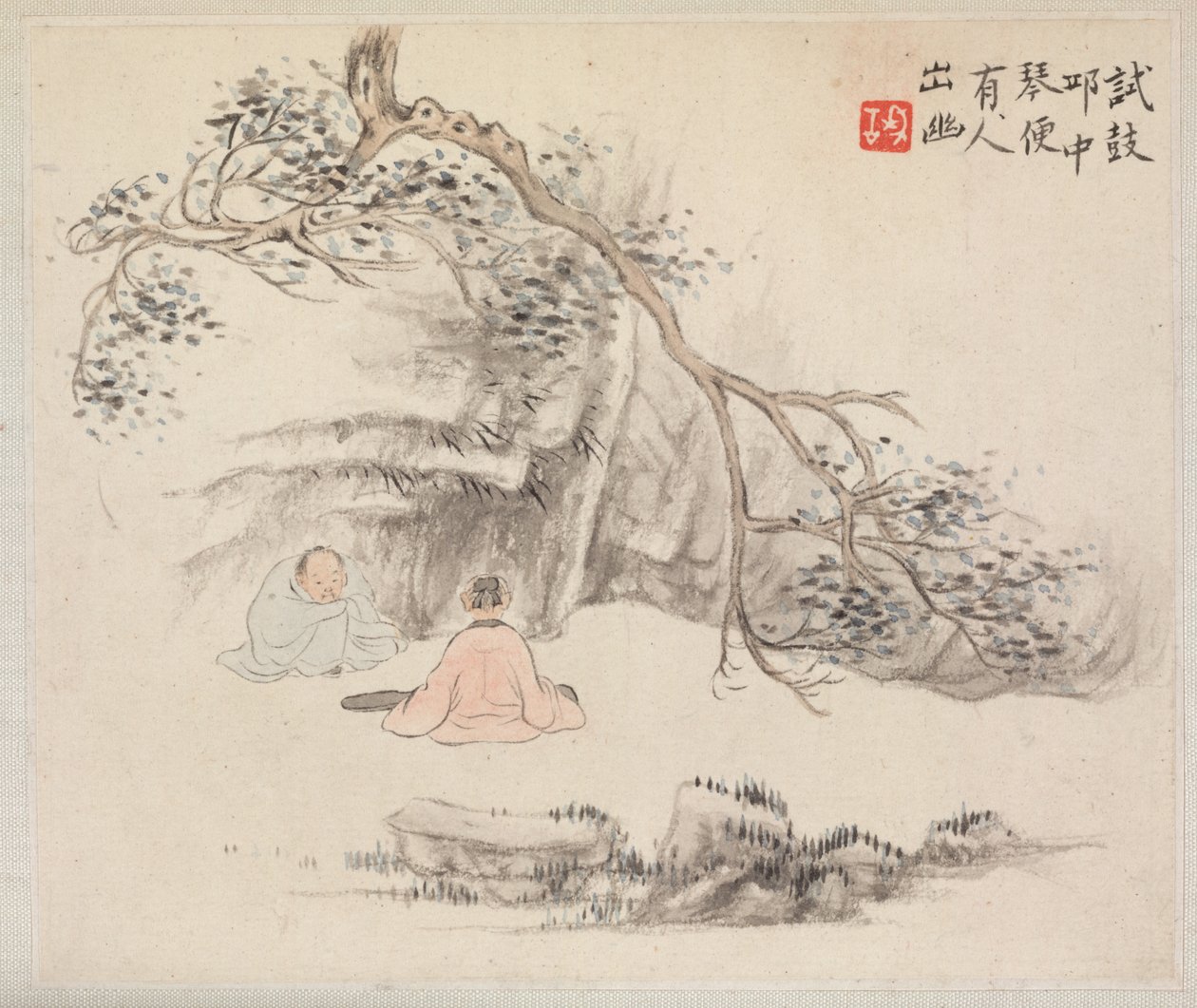 古诗插图山水画册》：外面有两个人：琴瑟和鸣 作者 华岩