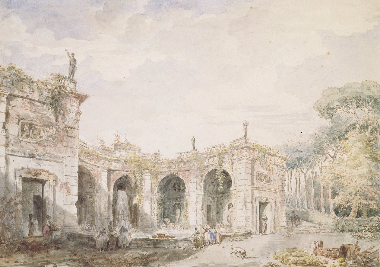 Villa Aldobrandini，弗拉斯卡蒂，1762年（笔和墨水和厕所在纸上） 作者 休伯特·罗伯特