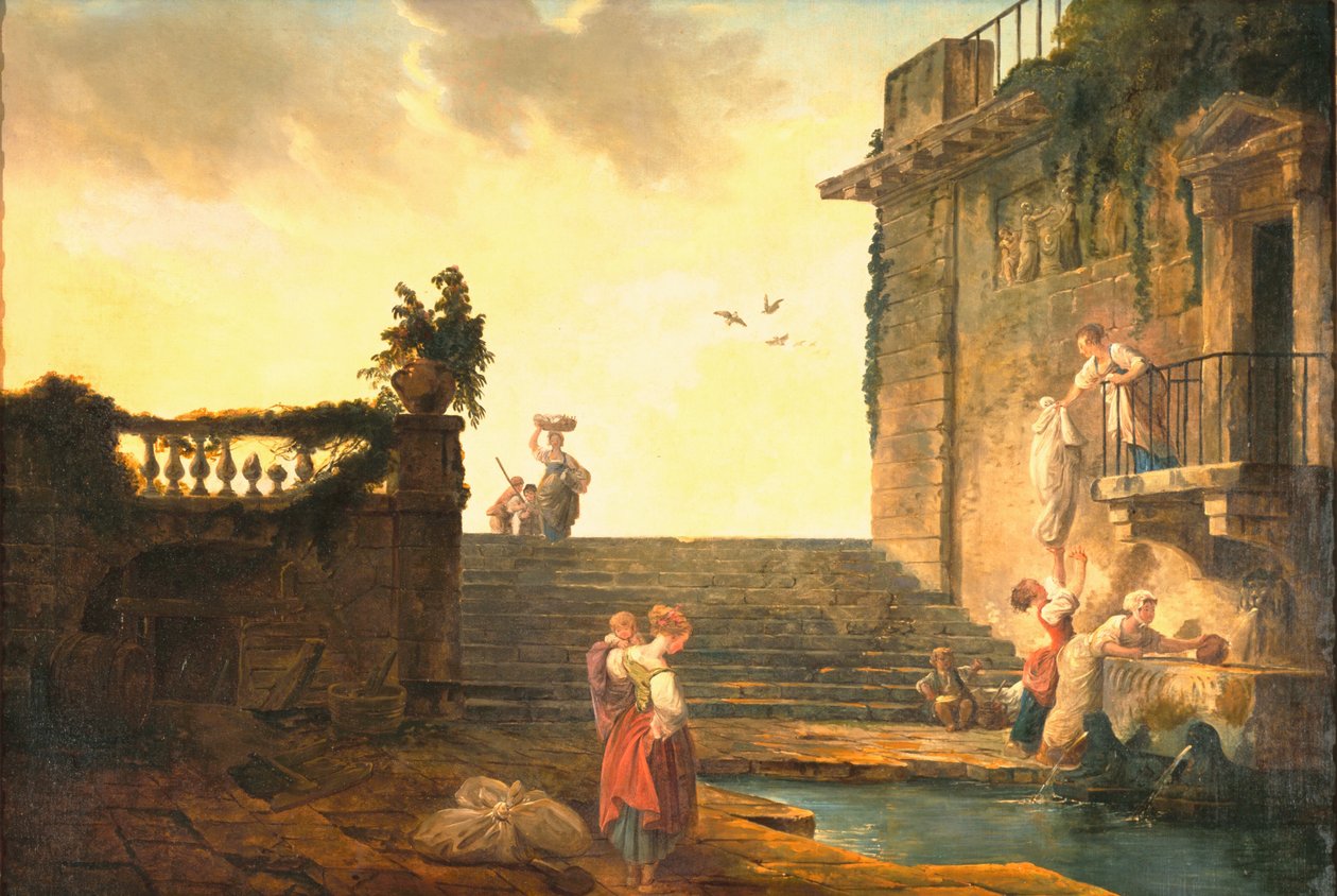 Washerwomen在喷泉，1770-75 作者 休伯特·罗伯特