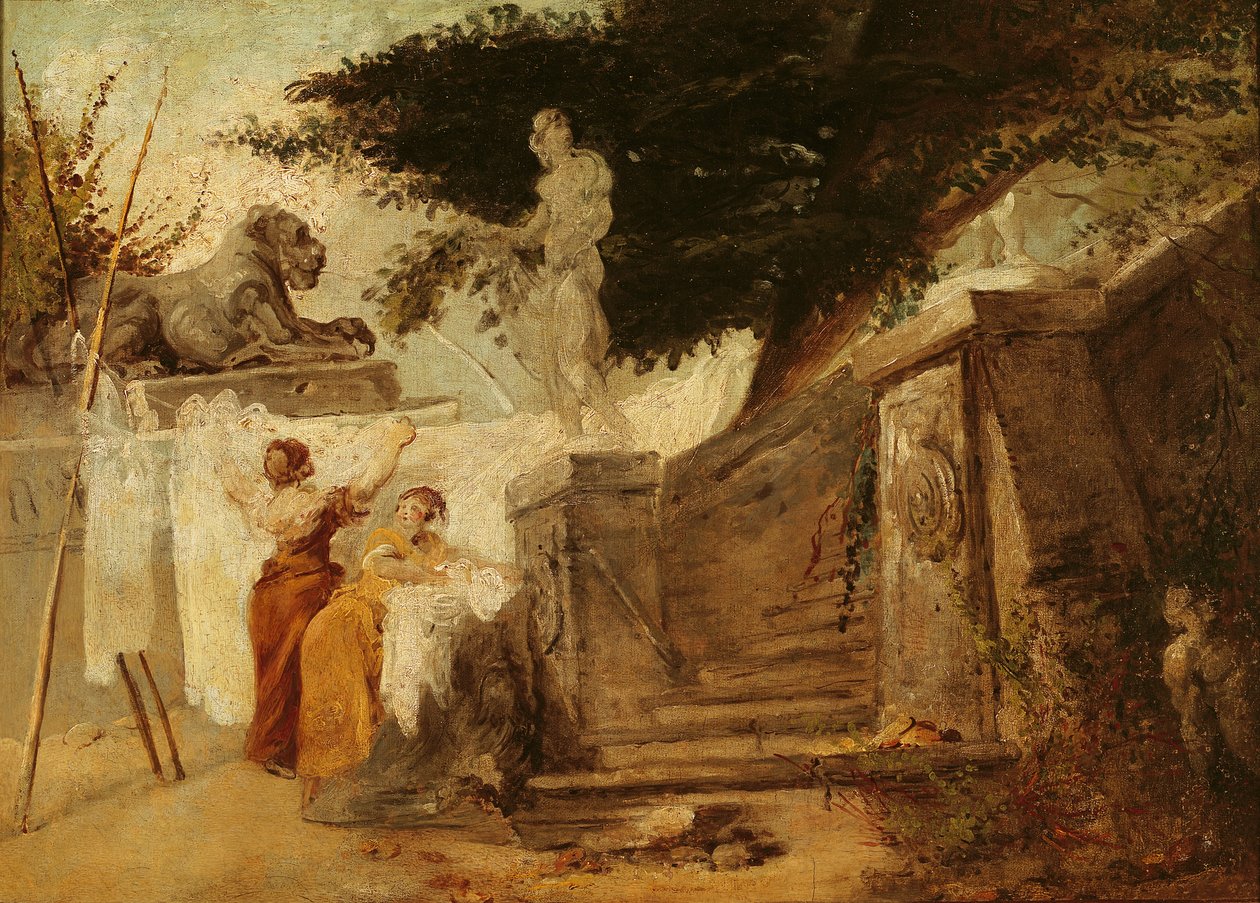 Washerwomen在花园里，c.1756-61 作者 休伯特·罗伯特