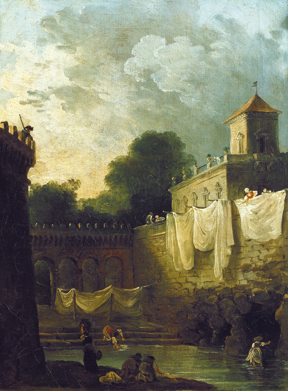 Washerwomen在意大利别墅的护城河 作者 休伯特·罗伯特