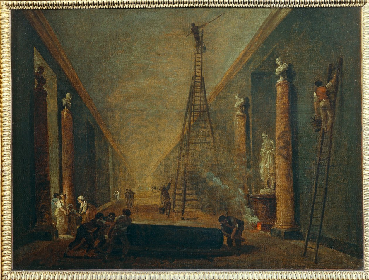 La Grande Galerie en cours de restauration - 修复中的大画廊... 作者 罗伯特·休伯特（圈子）