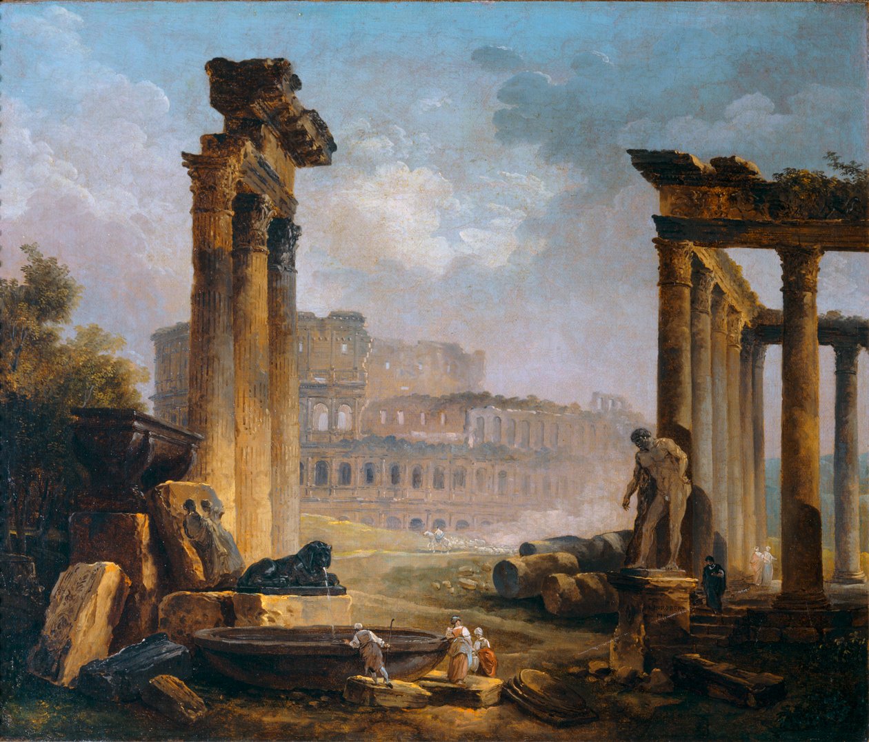 Ruines romaines avec le Colisee - 罗马遗址与斗兽场... 作者 罗伯特·休伯特（圈子）