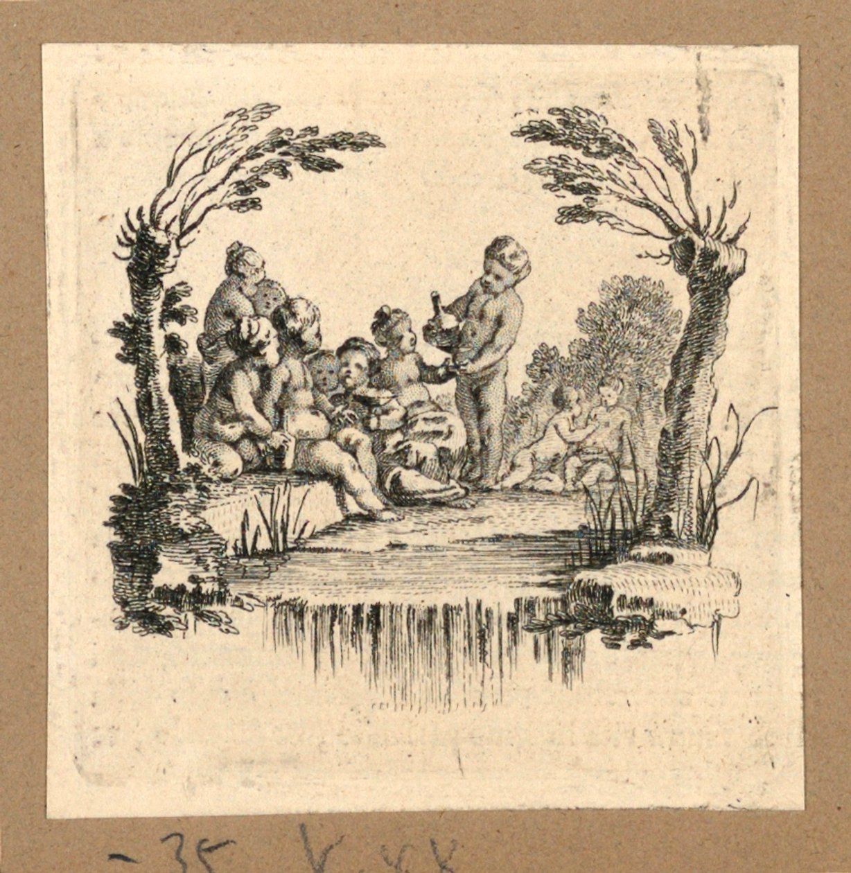 版画，一群孩子在喝酒 作者 休伯特·弗朗索瓦·格雷夫洛